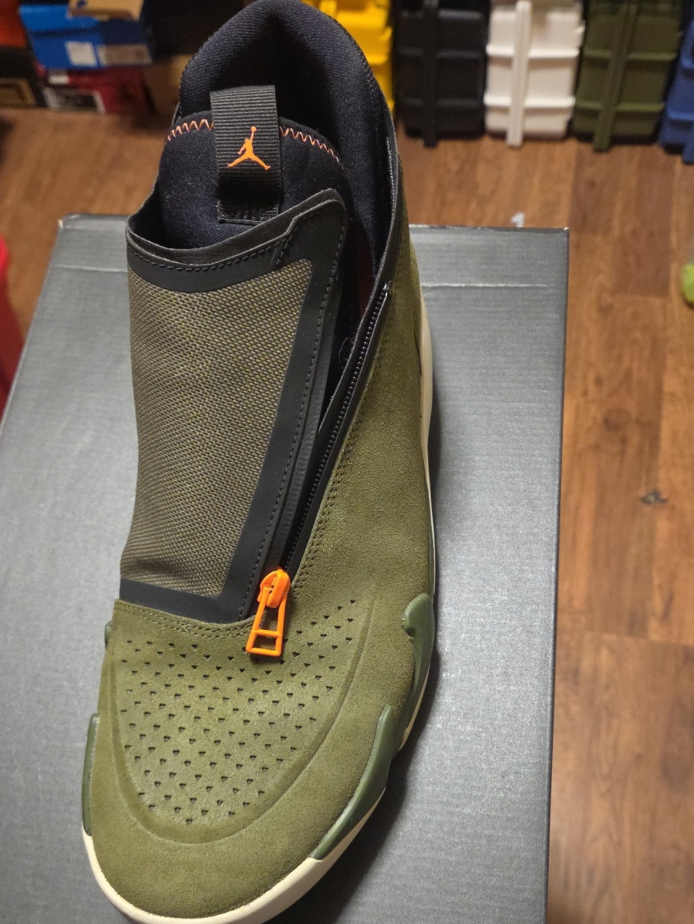 Jordan Men's Olive Green Athletic Slip-On with Orange Accents